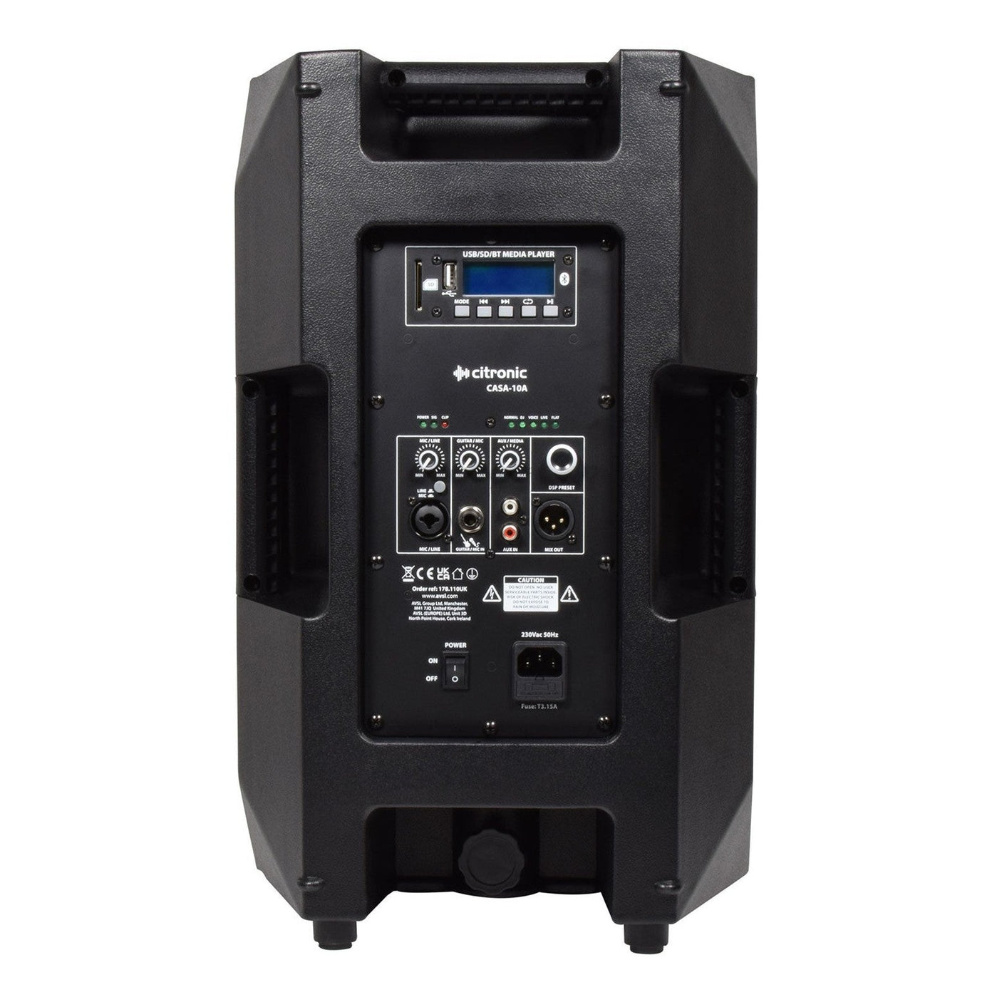 Citronic CASA-10A 10" Active PA Speaker With DSP, USB/SD & Bluetooth 3