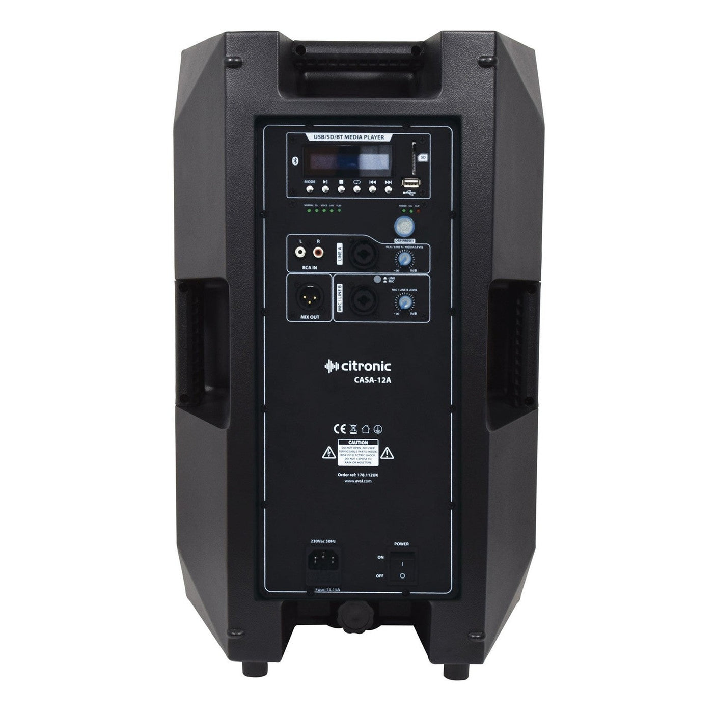 Citronic CASA-12A 12" Active PA Speaker With DSP, USB/SD & Bluetooth 3