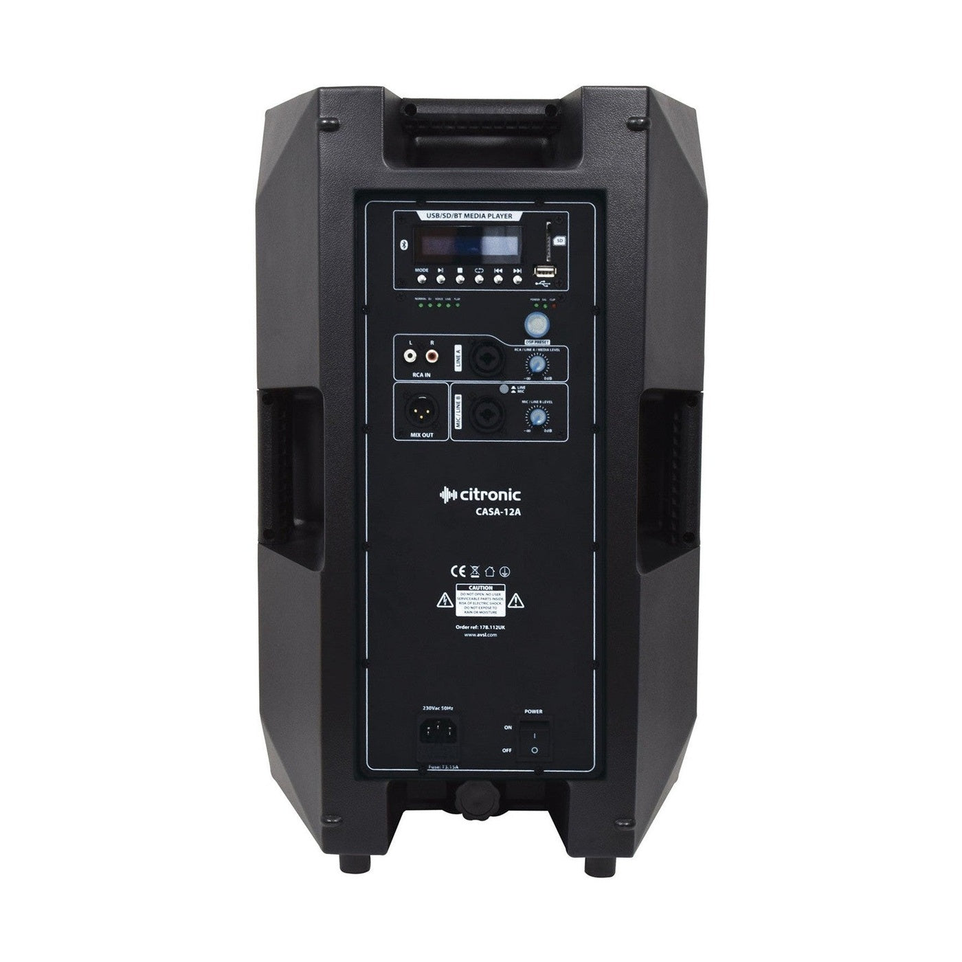 Citronic CASA-12A 12" Active PA Speaker With DSP, USB/SD & Bluetooth 3