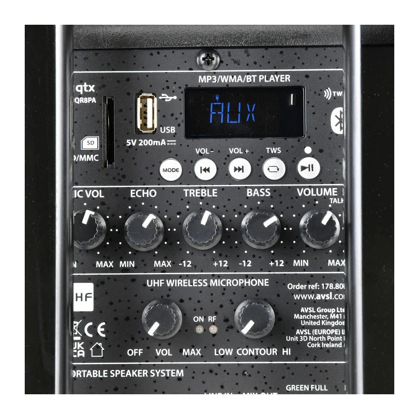 QTX QR8PA Portable PA Speaker with TWS 8"+ 1 x UHF Mic 6