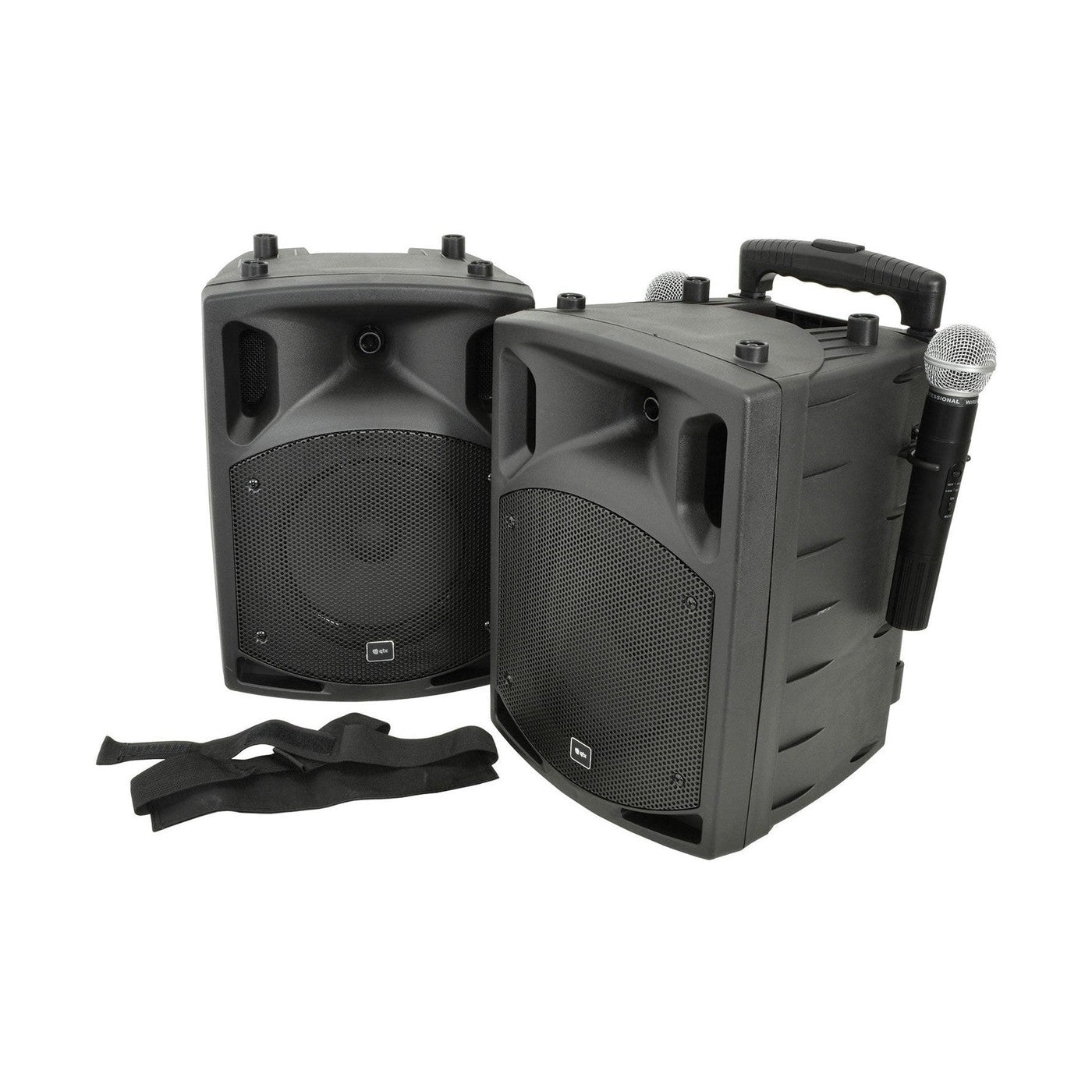 QTX PAV8 Portable PA System With 2 Wireless Microphones, Bluetooth & DVD/CD Player 1