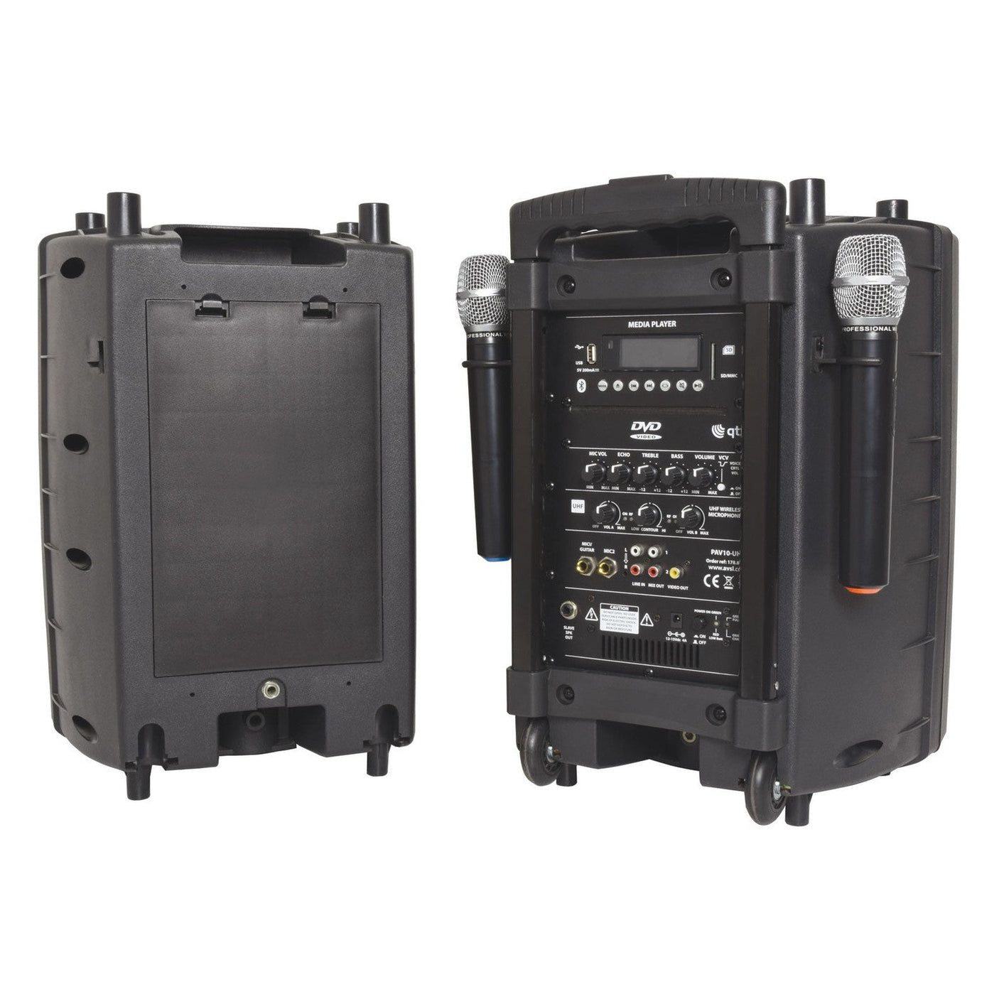 QTX PAV10 Portable PA System With 2 Wireless Microphones, Bluetooth & DVD/CD Player 2