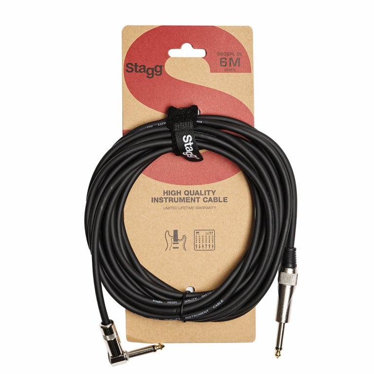 Stagg SGC6PL DL Deluxe Instrument Cable, Straight Jack To Right Angled Jack — 6m