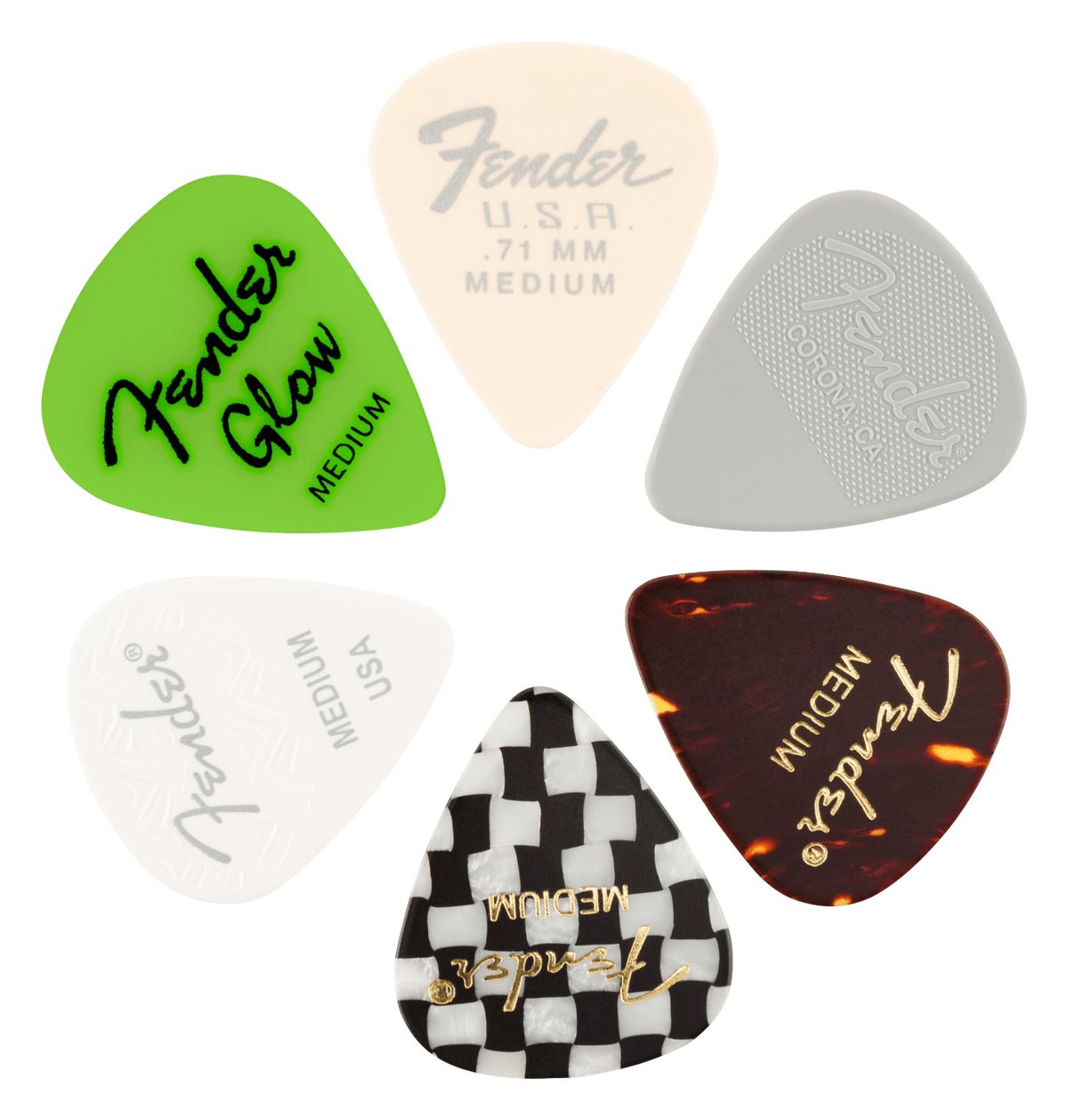 Fender Material Medley Plectrums, 351 Shape, Medium — 6-Pack