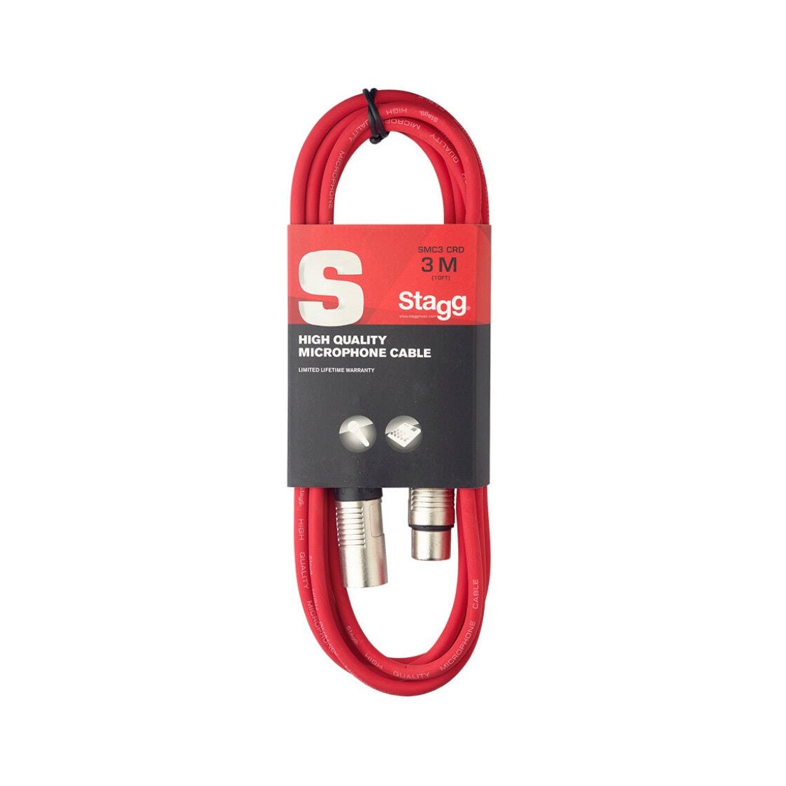 Stagg SMC3 3m XLR Male to Female Cable - Red 2