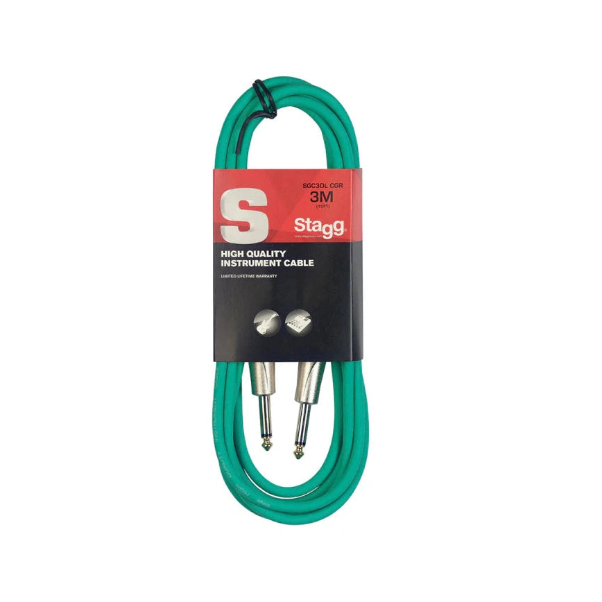 Stagg SGC3DL CGR Deluxe Instrument Cable, Mono Jack-Mono Jack — 3M Green 1
