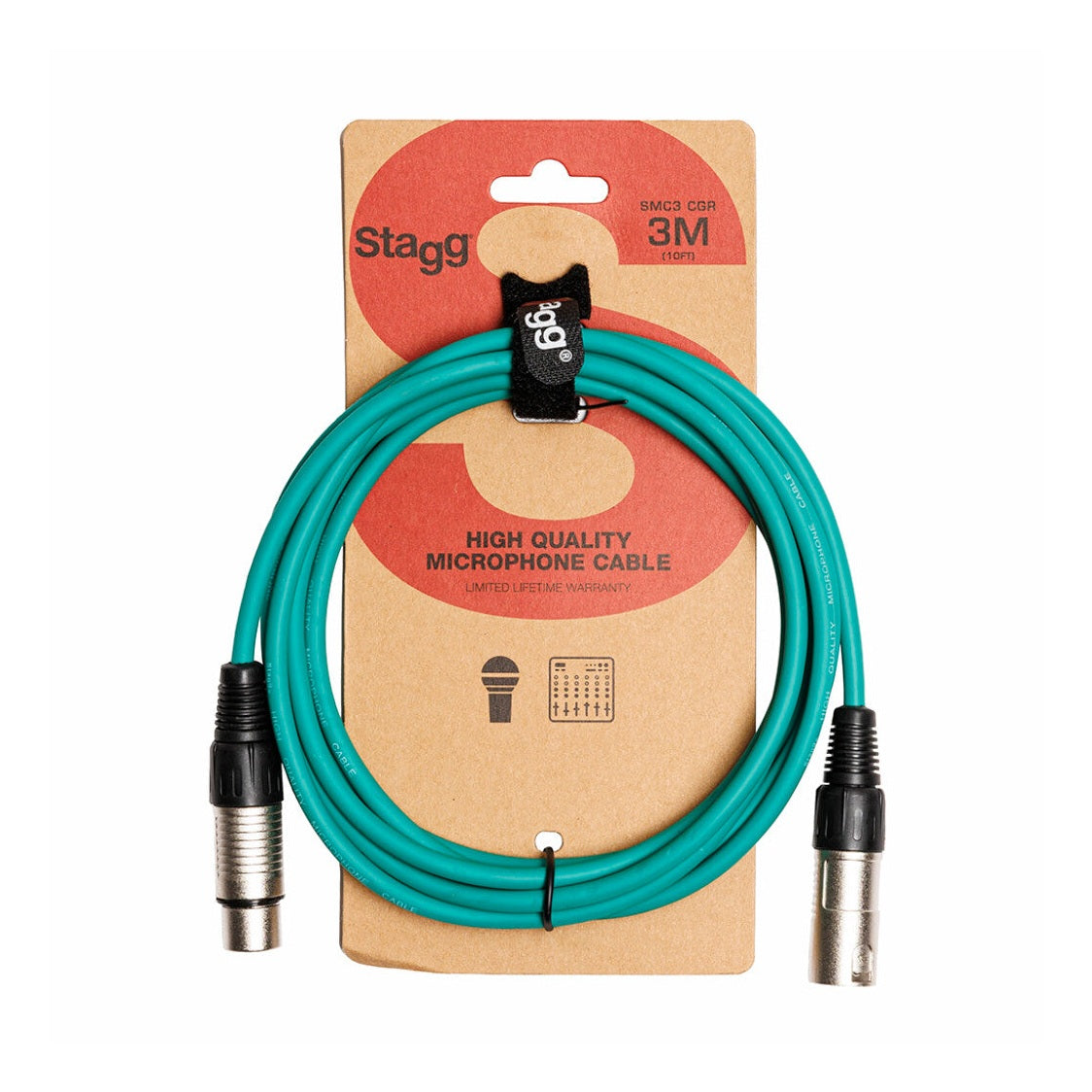 Stagg SMC3 3m XLR Male to Female Cable - Green 2