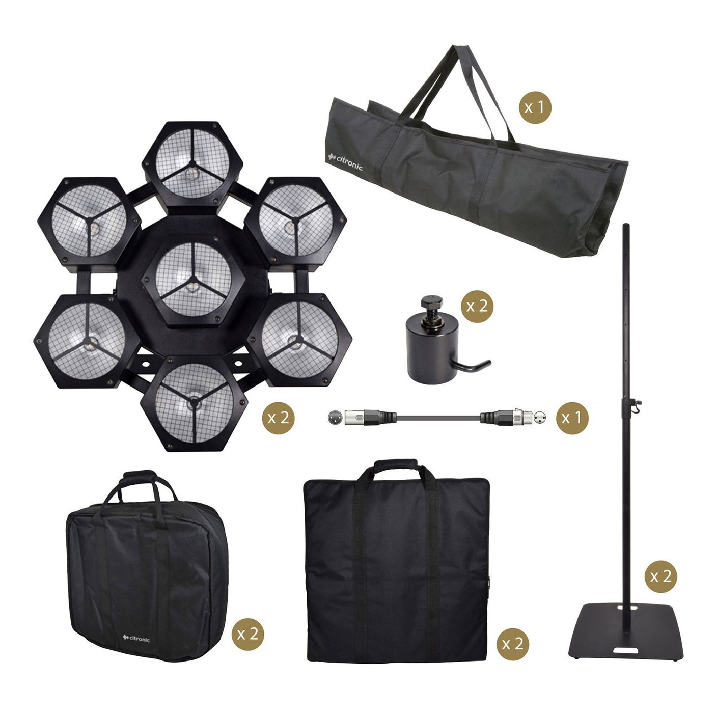 Citronic CosmoPAR Twin Lighting Package with Stands & Bags Black 1