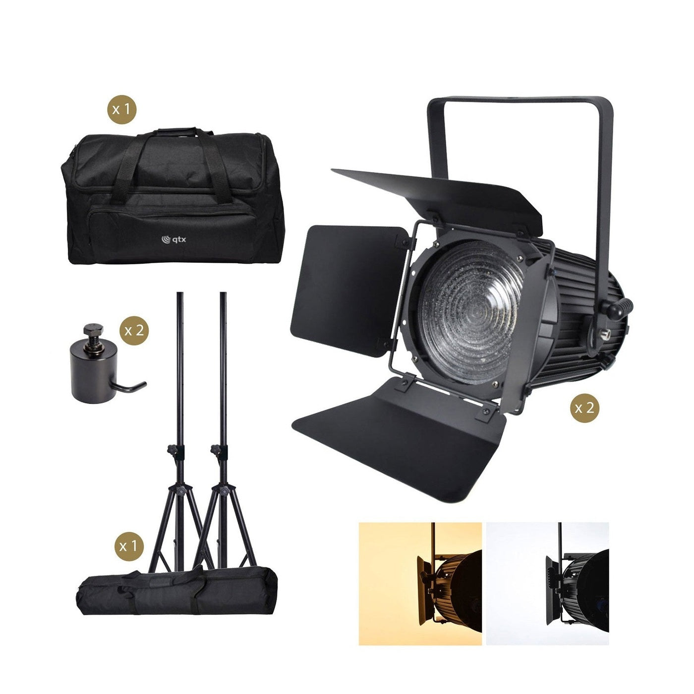 2 × 100W Mini Fresnel Zoom Lamps with Stand & Bag – Complete Lighting Kit 1