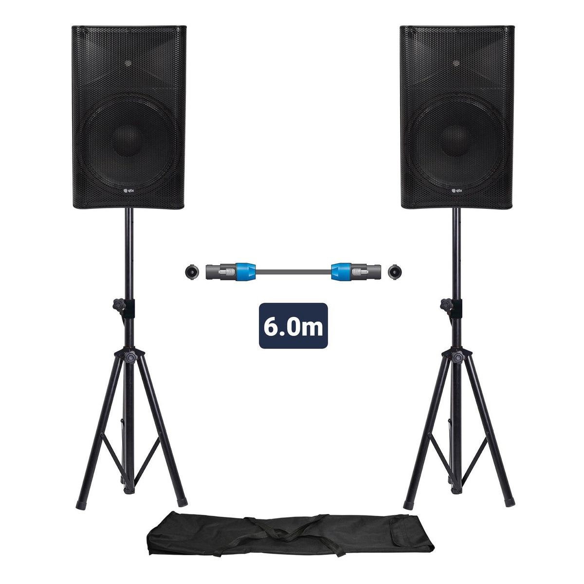 QTX QUEST-15 Portable PA Speaker Package | Active & Passive Bundle With Stands 1