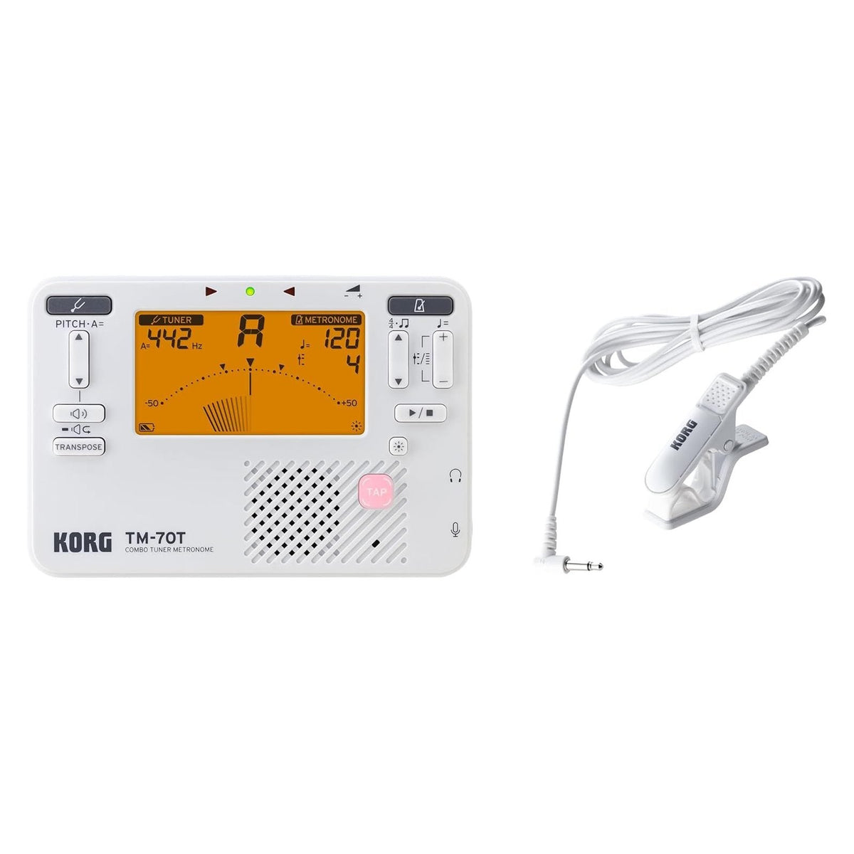 Korg TM-70C Combo Tuner Metronome with Contact Microphone - White 2