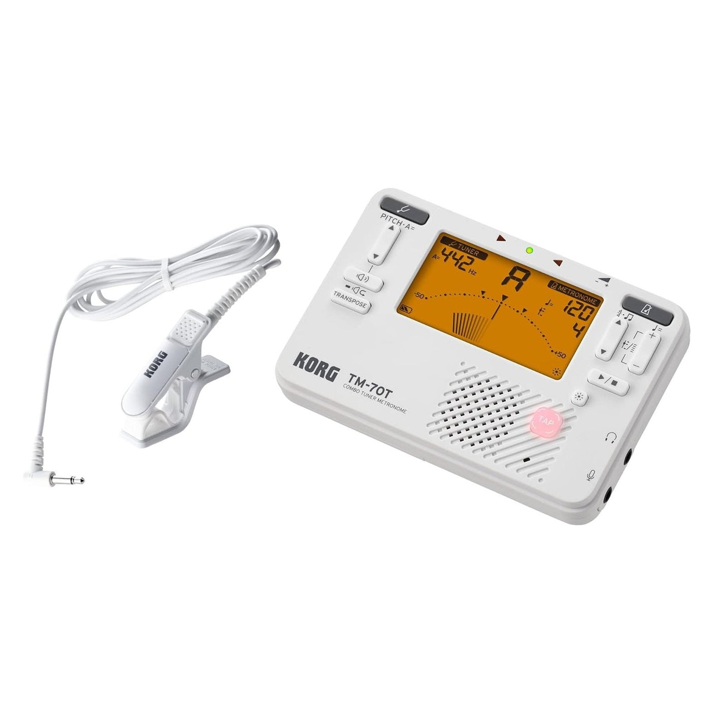 Korg TM-70C Combo Tuner Metronome with Contact Microphone - White 1