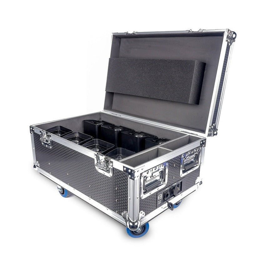 Q-LED Lighting Flux Q4IP+ RGBW Uplighter — Case Of 8 With Flux FC8 Wireless Charging Flight Case 2