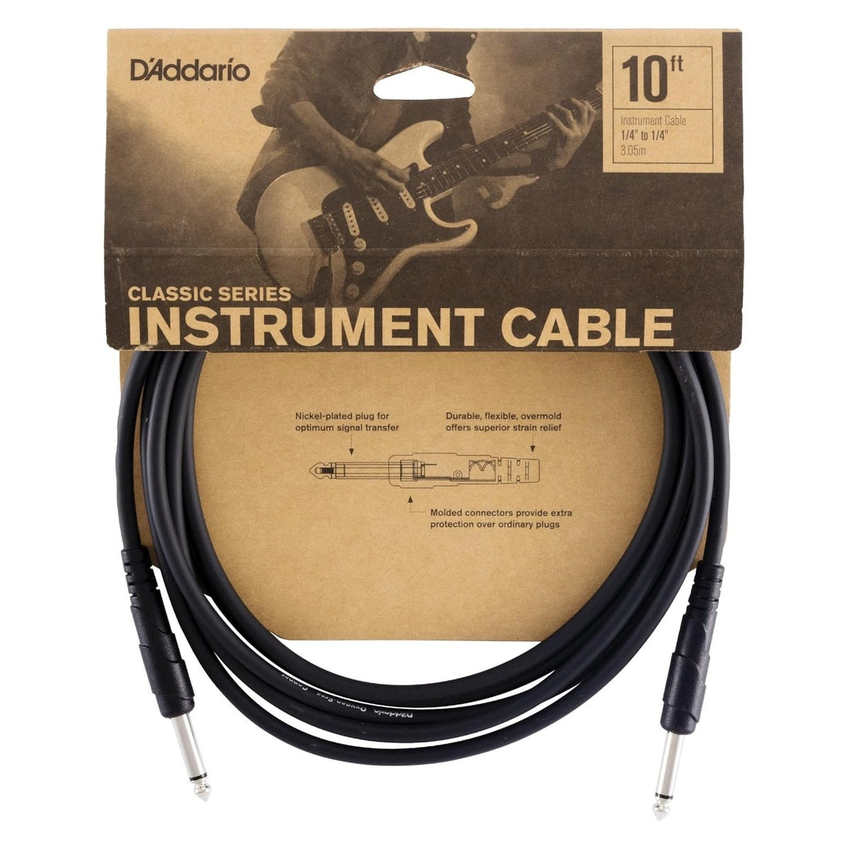 D'Addario Classic Series Instrument Cable - Straight 10ft / 3m, Black 1