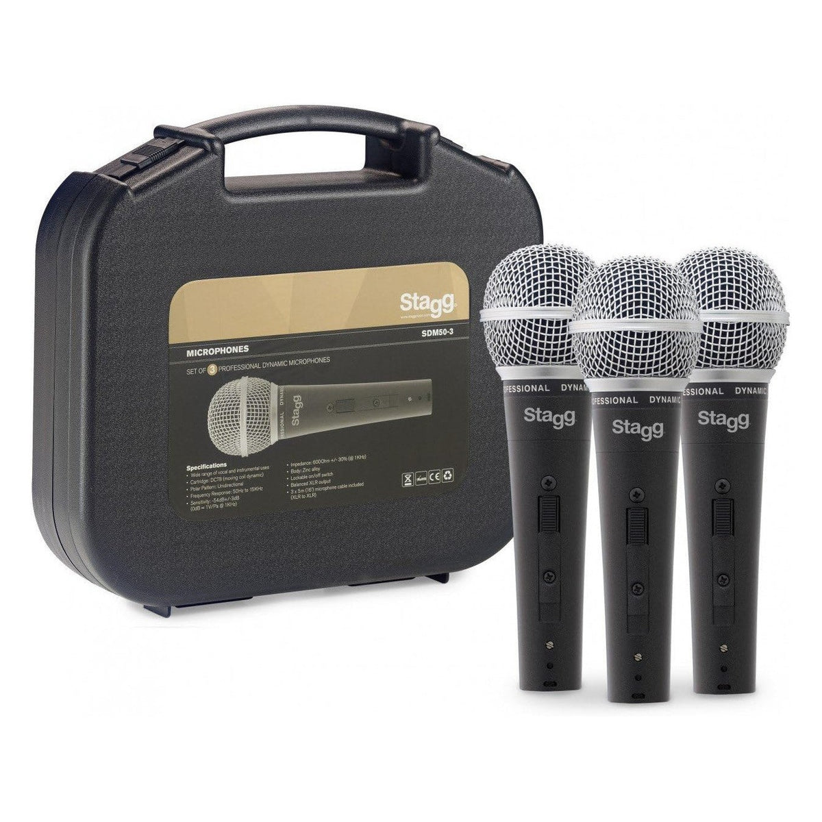 Stagg SDM50-3 - Set of 3 Professional Cardioid Dynamic Microphones 1