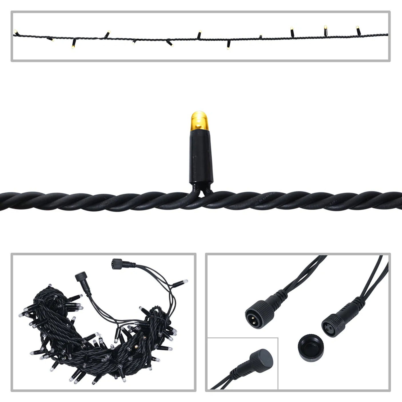 Elumen8 10m Heavy-Duty Rubber Dimmable LED String Lights – Warm White, Black Cable 1