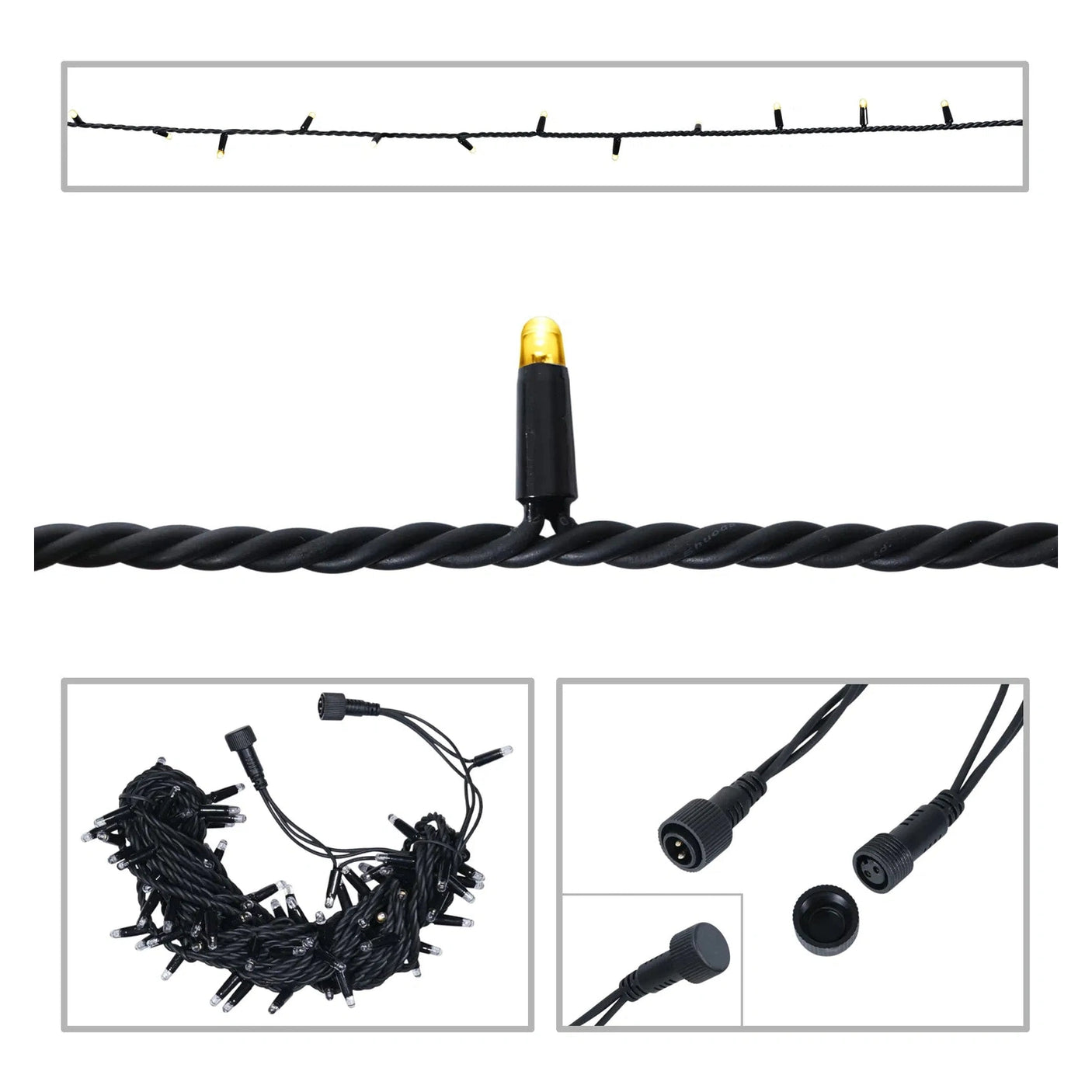Elumen8 10m Heavy-Duty Rubber Dimmable LED String Lights – Warm White, Black Cable 1