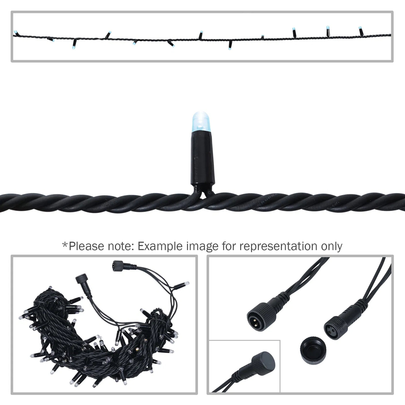 Elumen8 10m Heavy-Duty Rubber Dimmable LED String Lights – Cool White, Black Cable 1