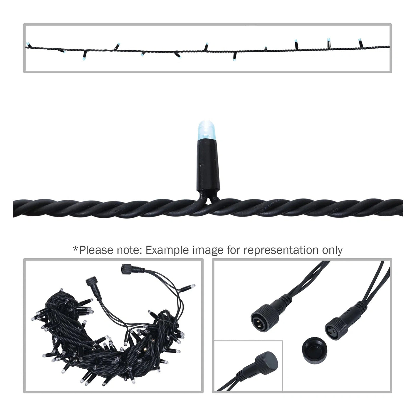 Elumen8 10m Heavy-Duty Rubber Dimmable LED String Lights – Cool White, Black Cable 1