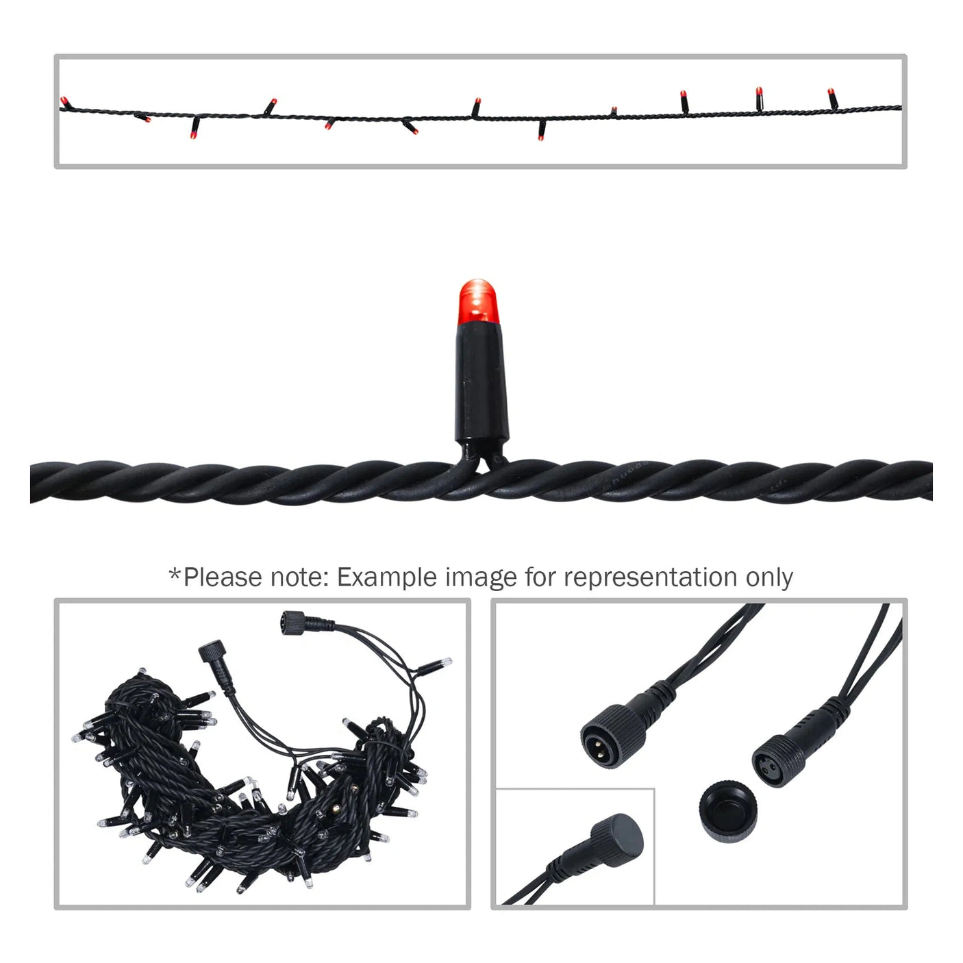 Elumen8 10m Heavy-Duty Rubber Dimmable LED String Lights – Red, Black Cable 1