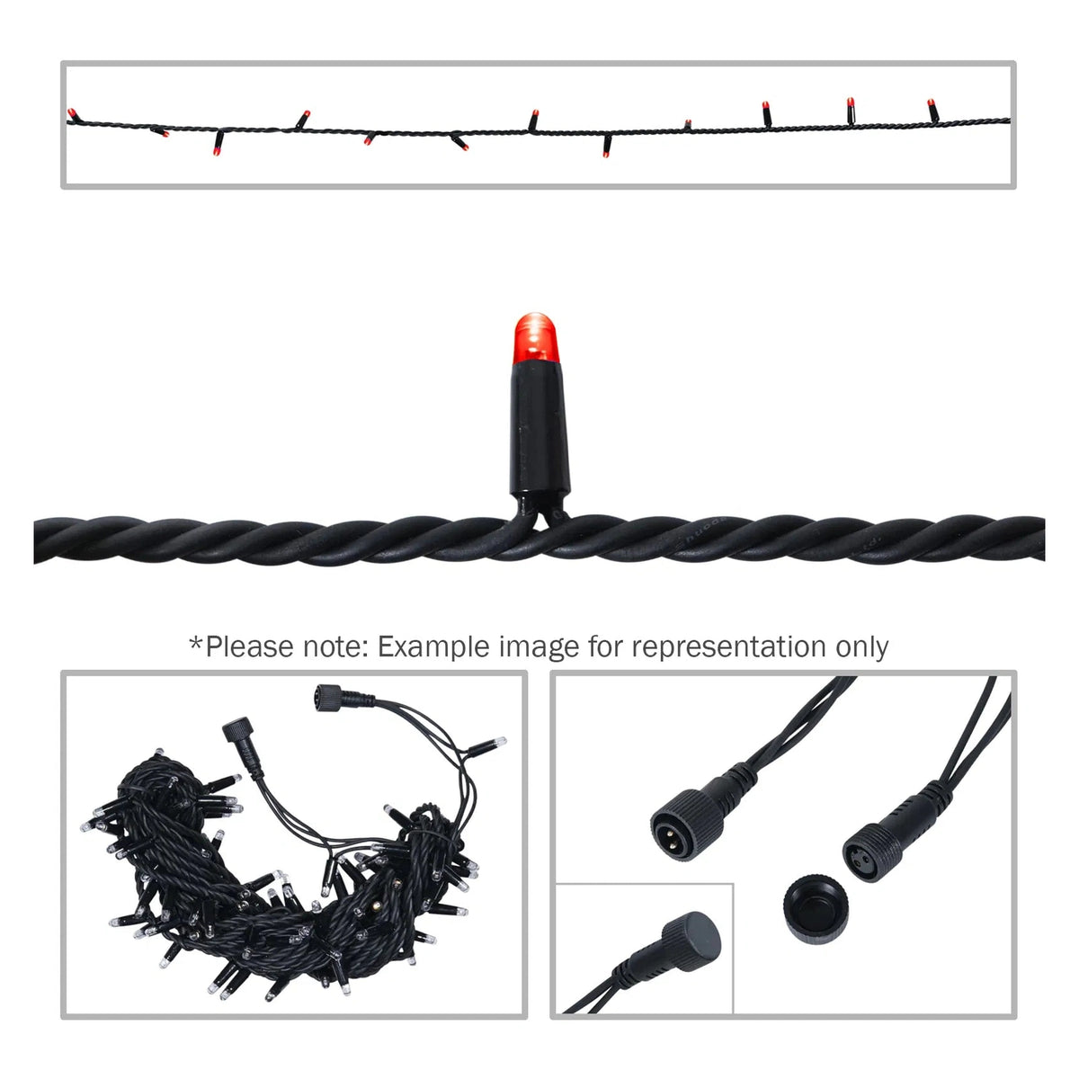 Elumen8 10m Heavy-Duty Rubber Dimmable LED String Lights – Red, Black Cable 1