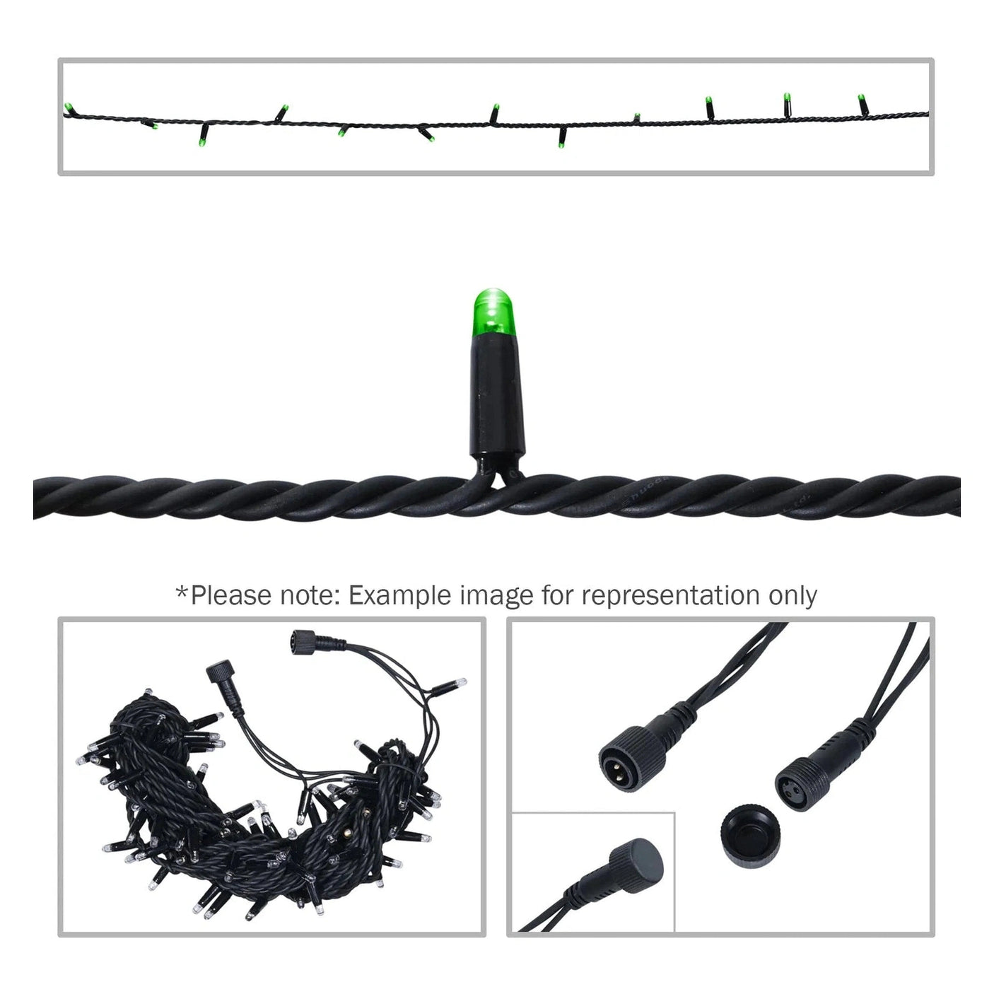 Elumen8 10m Heavy-Duty Rubber Dimmable LED String Lights – Green, Black Cable 1