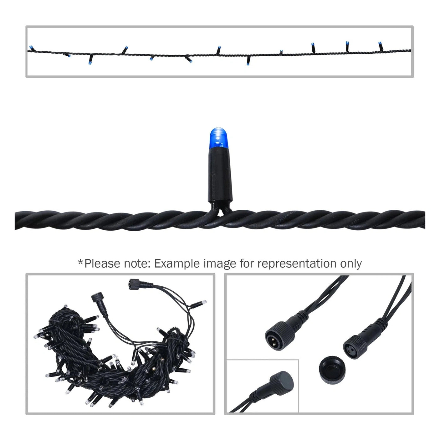 Elumen8 10m Heavy-Duty Rubber Dimmable LED String Lights – Blue, Black Cable 1