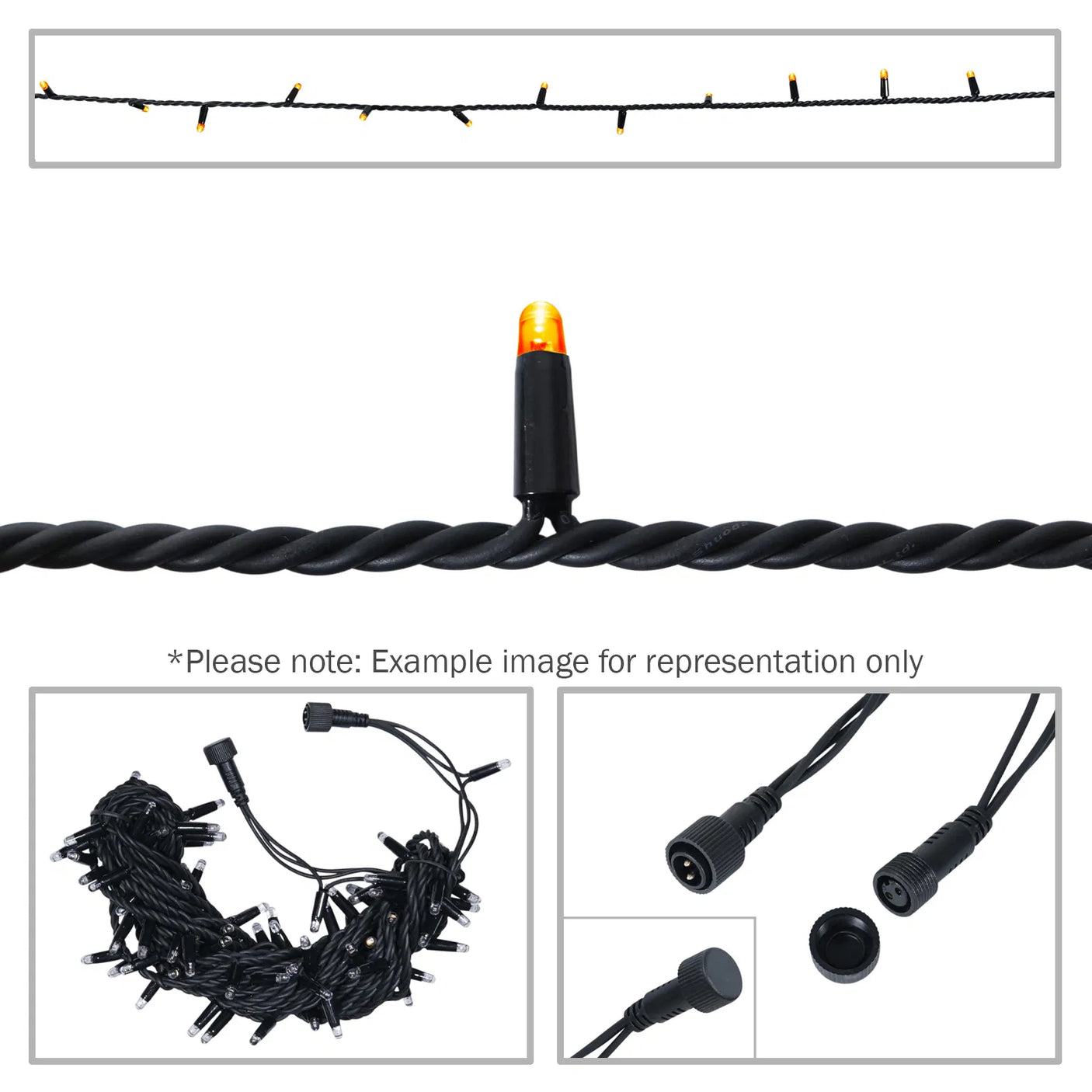 Elumen8 10m Heavy-Duty Rubber Dimmable LED String Lights – Orange, Black Cable 1
