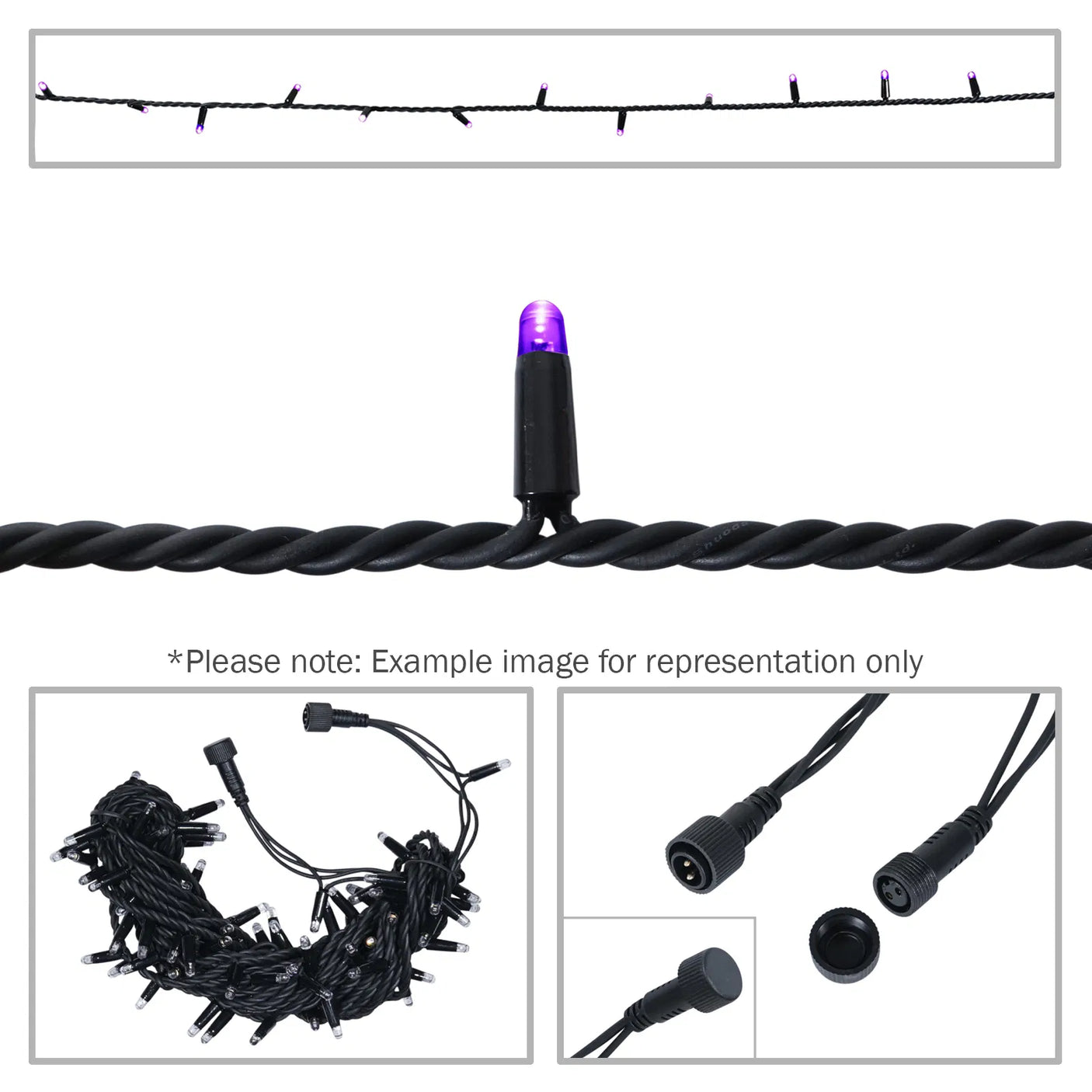 Elumen8 10m Heavy-Duty Rubber Dimmable LED String Lights – Purple, Black Cable 1