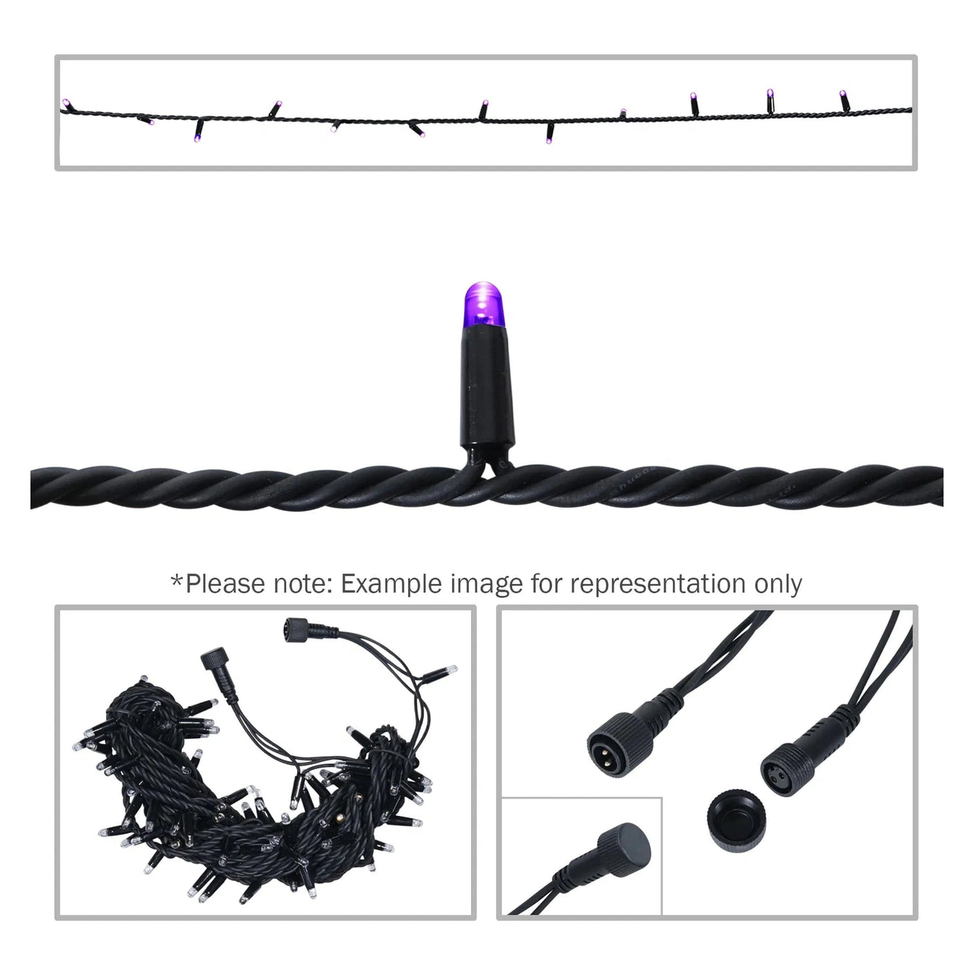 Elumen8 10m Heavy-Duty Rubber Dimmable LED String Lights – Purple, Black Cable 1