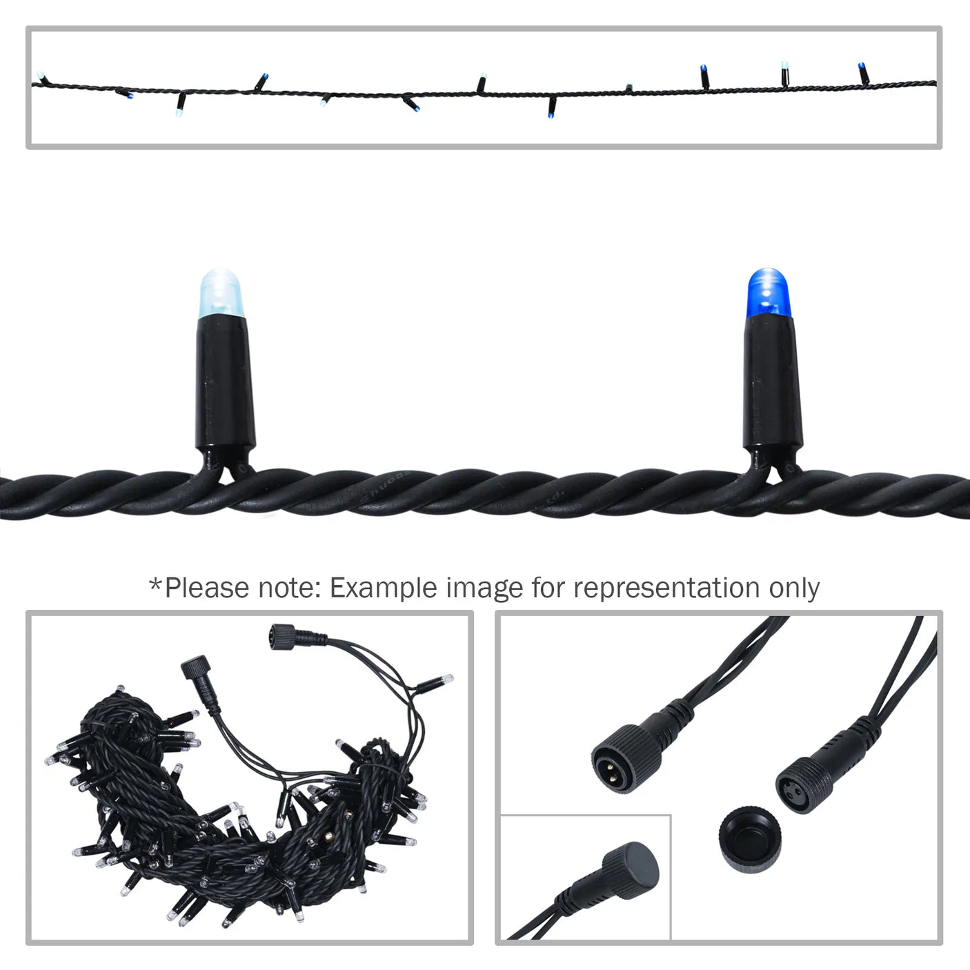 Elumen8 10m Heavy-Duty Rubber Dimmable LED String Lights – Blue & Cool White, Black Cable 1