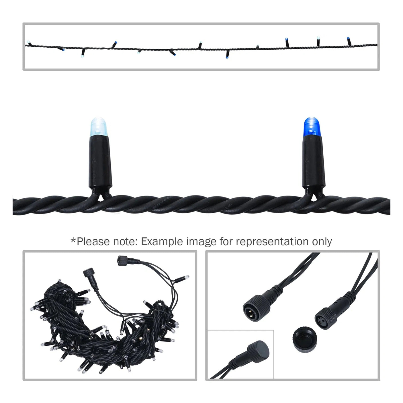 Elumen8 10m Heavy-Duty Rubber Dimmable LED String Lights – Blue & Cool White, Black Cable 1