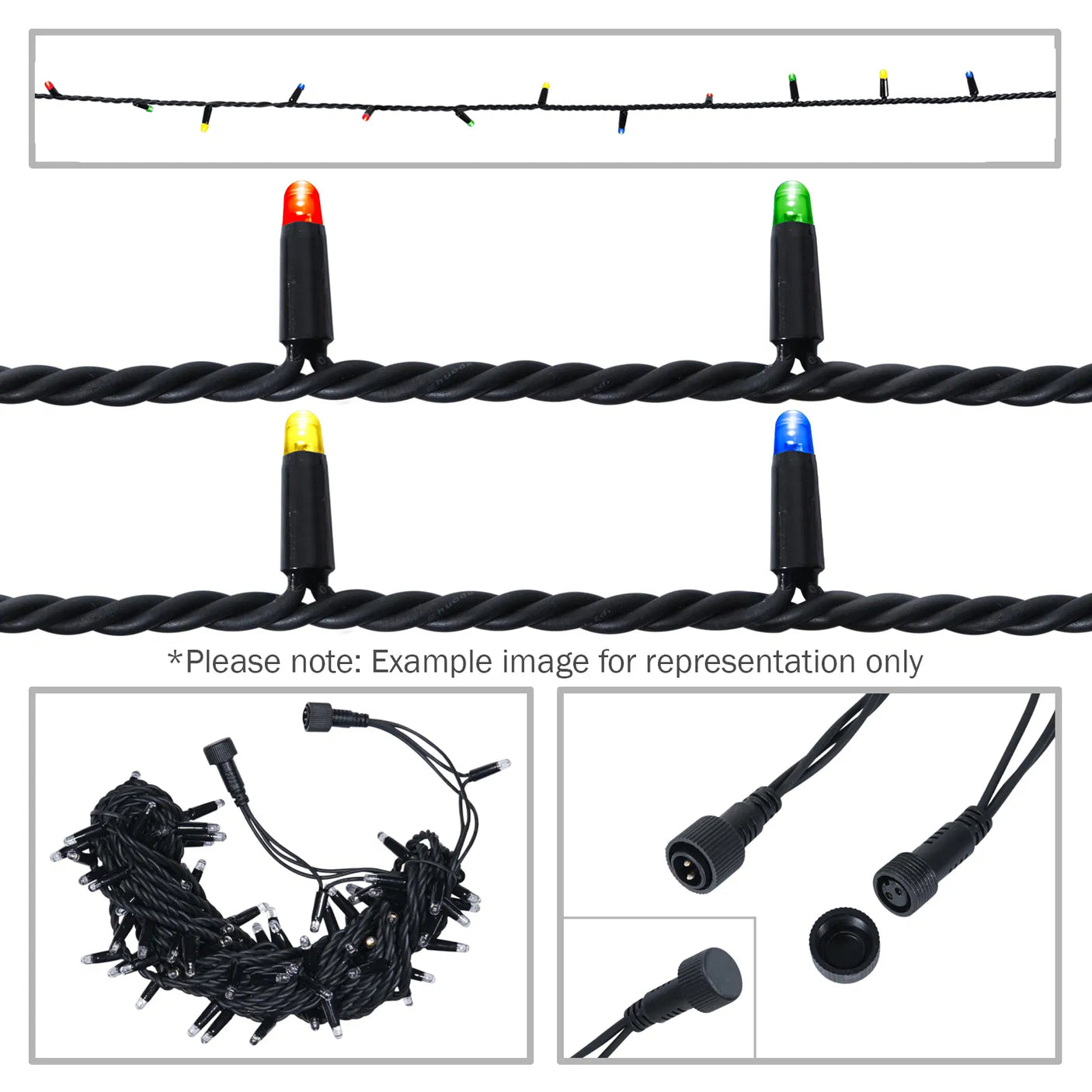 Elumen8 10m Heavy-Duty Rubber Dimmable LED String Lights – Multicolour, Black Cable 1