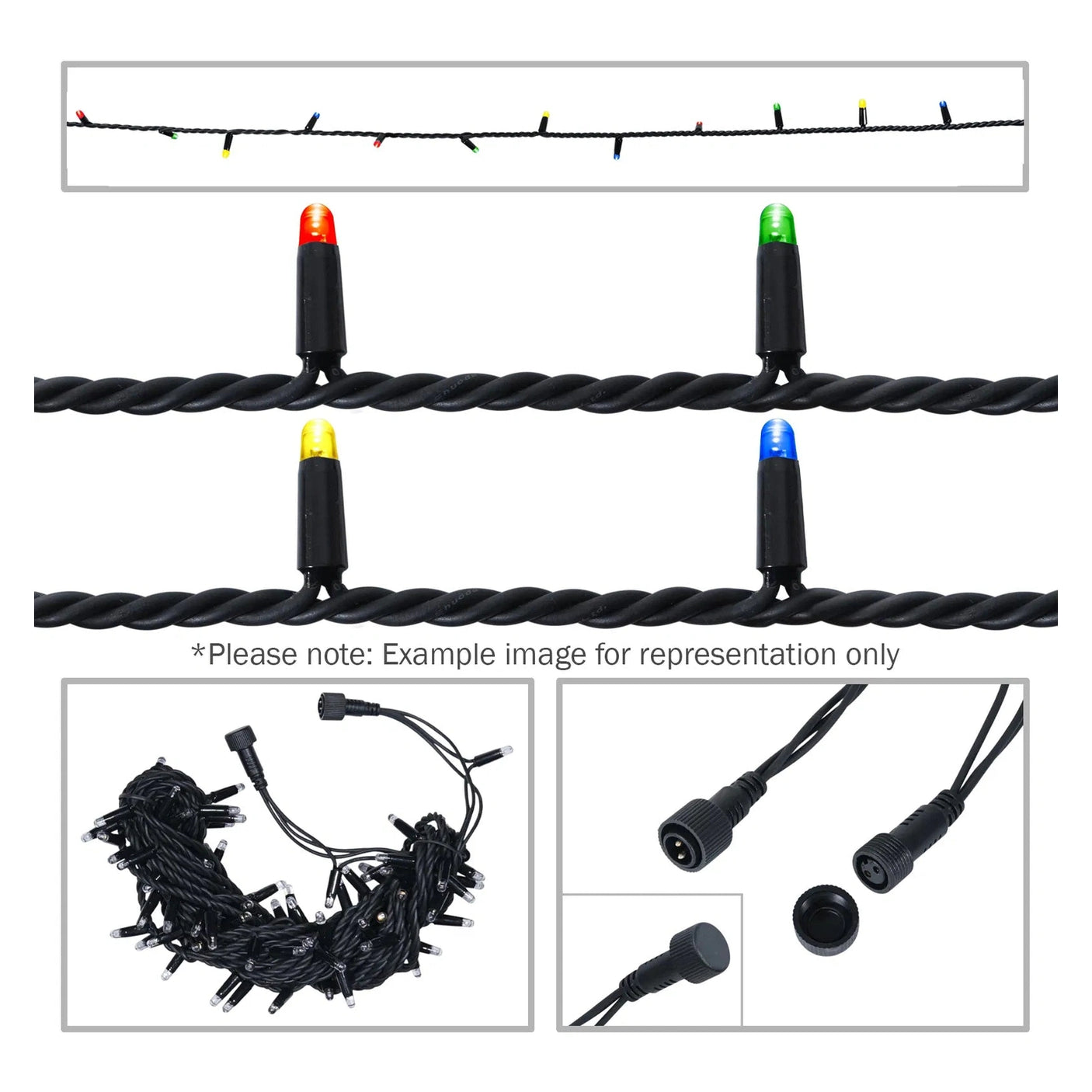 Elumen8 10m Heavy-Duty Rubber Dimmable LED String Lights – Multicolour, Black Cable 1