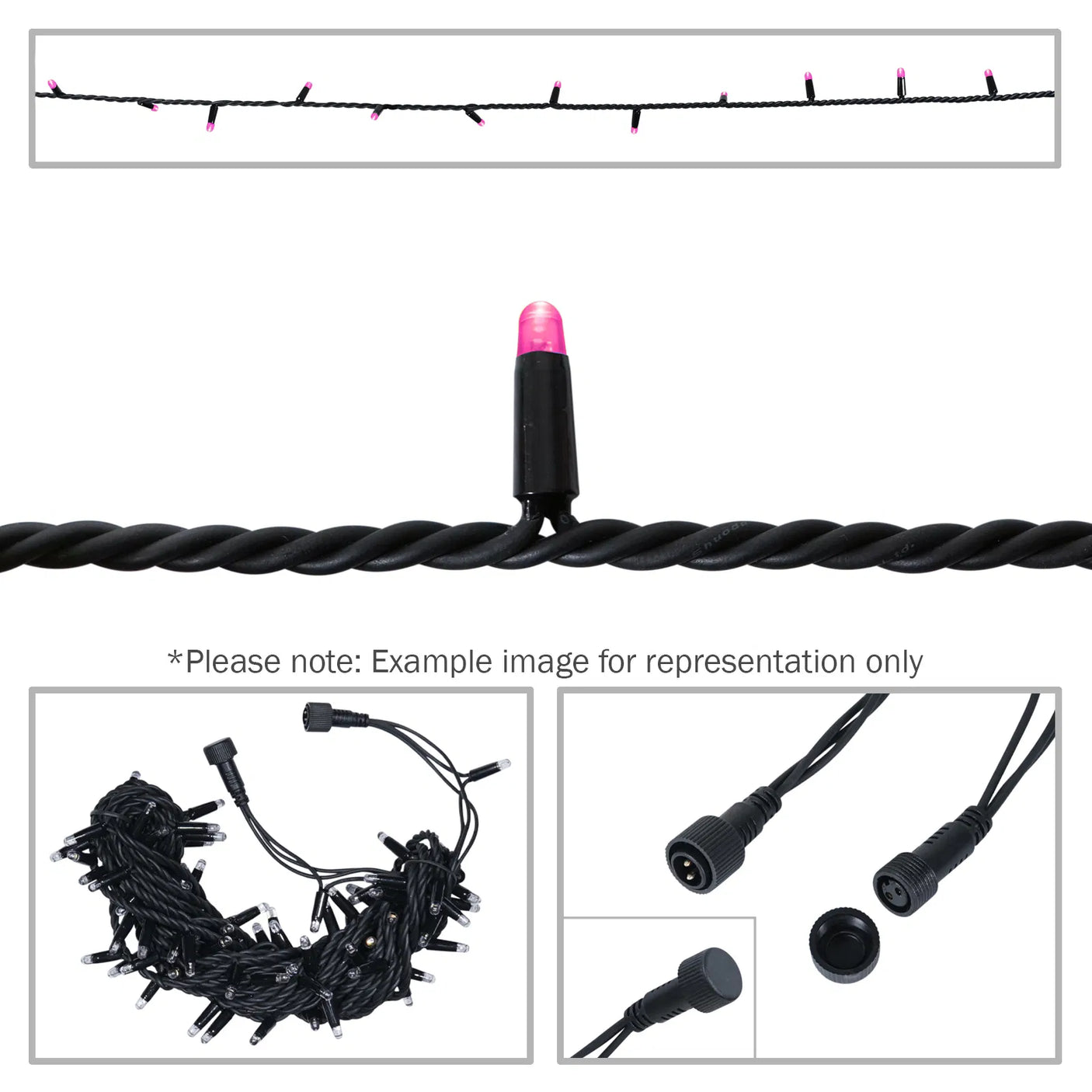 Elumen8 10m Heavy-Duty Rubber Dimmable LED String Lights – Pink, Black Cable 1