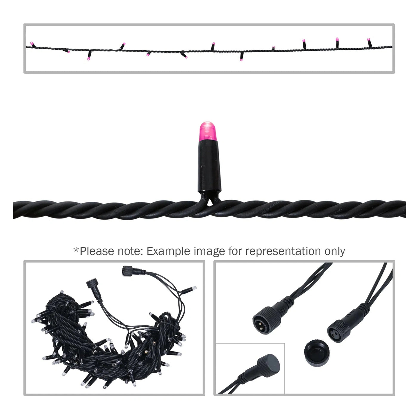 Elumen8 10m Heavy-Duty Rubber Dimmable LED String Lights – Pink, Black Cable 1