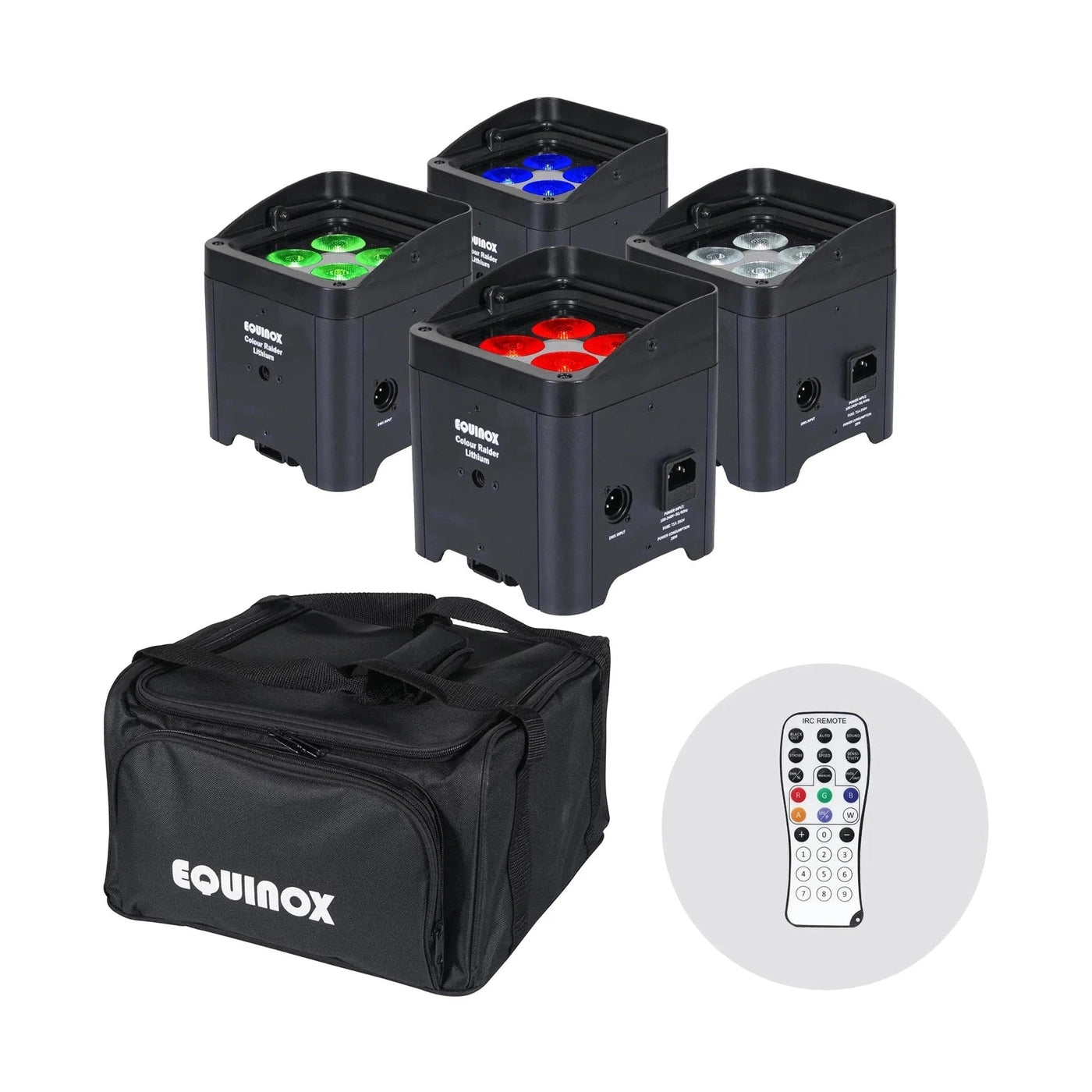 Equinox Colour Raider Lithium Battery Uplighter Pack - 4 x 6W RGWB LEDs Black Housing 1