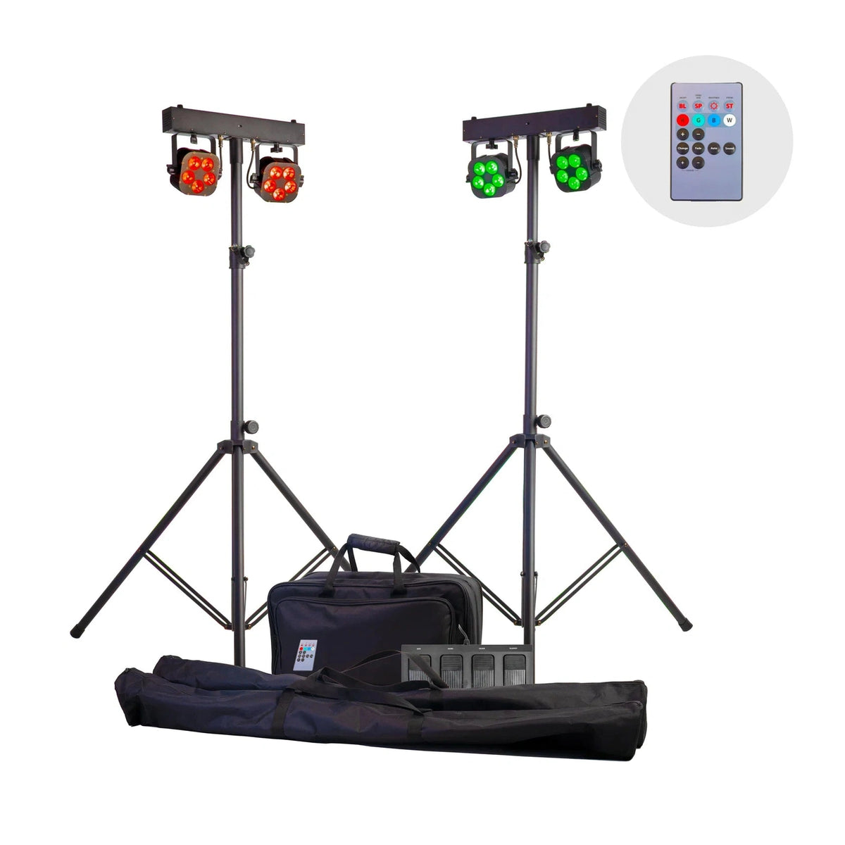 Equinox Gigabar Compact Duo Bar System - Twin LED T-Bar With Stands, Bags & Foot Control 1