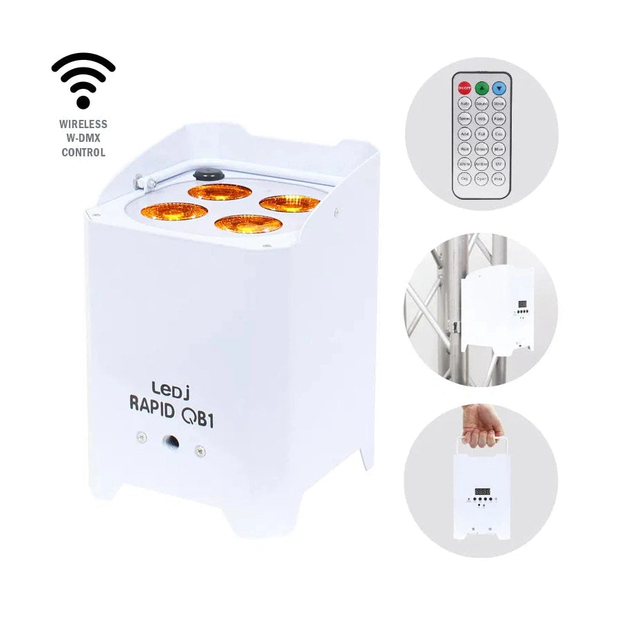 LEDj Rapid QB1 RGBA Battery Uplighter – 4 x 8W RGBA LEDs White 1