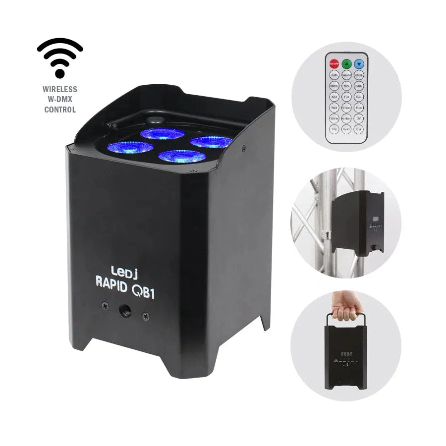 LEDj Rapid QB1 RGBW Battery Uplighter – 4 x 8W RGBW LEDs Black 1