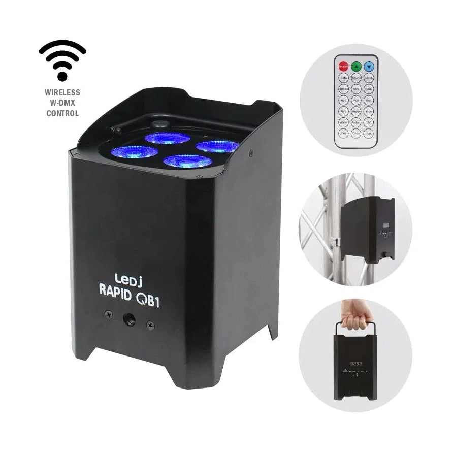 LEDj Rapid QB1 RGBW Battery Uplighter – 4 x 8W RGBW LEDs Black 1
