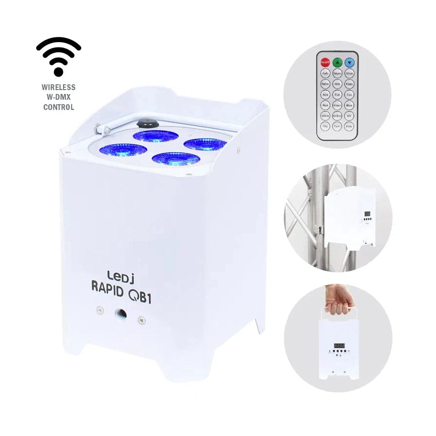 LEDj Rapid QB1 RGBW Battery Uplighter – 4 x 8W RGBW LEDs White 1