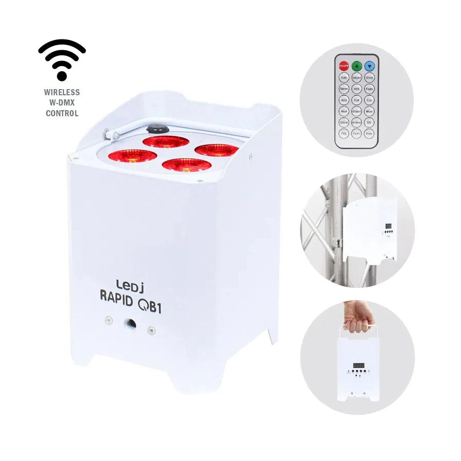LEDj Rapid QB1 HEX Battery Uplighter – 4 x 12W RGBWAUV LEDs White 1