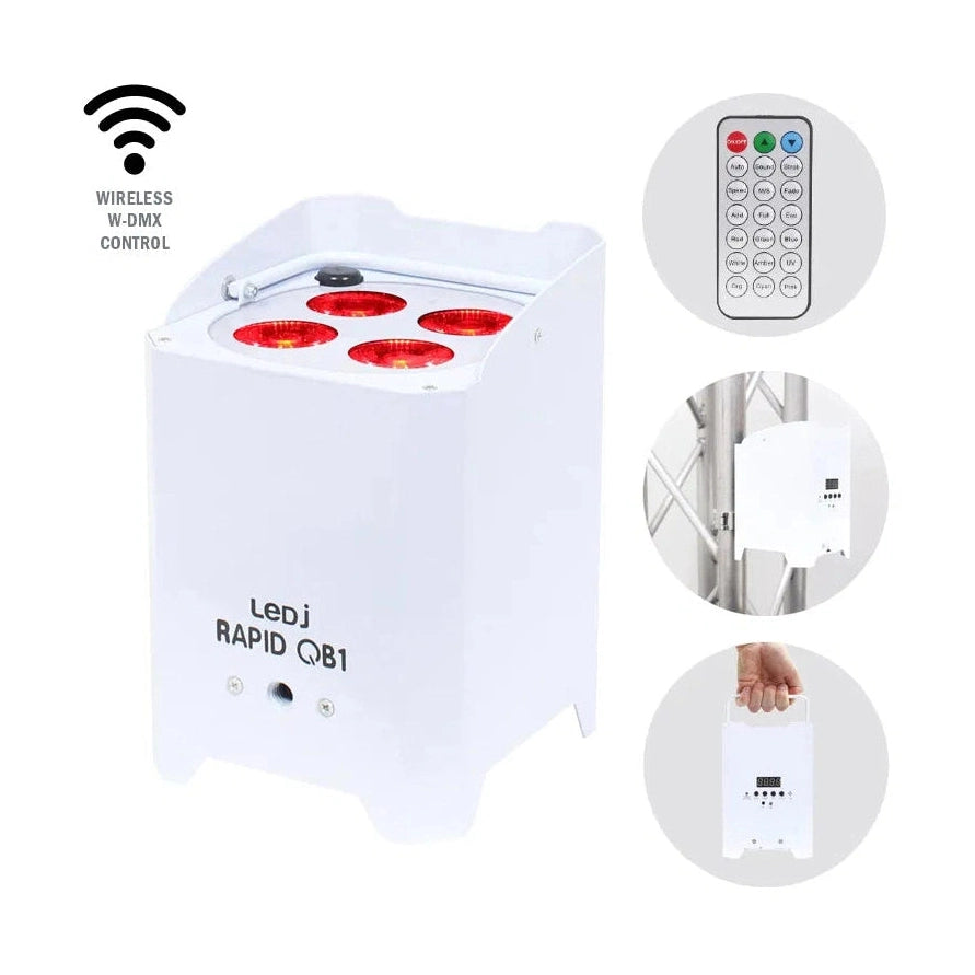 LEDj Rapid QB1 HEX Battery Uplighter – 4 x 12W RGBWAUV LEDs White 1