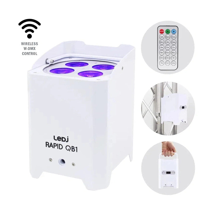 LEDj Rapid QB1 HEX IP Battery Uplighter – 4 x 12W RGBWAUV LEDs White 1