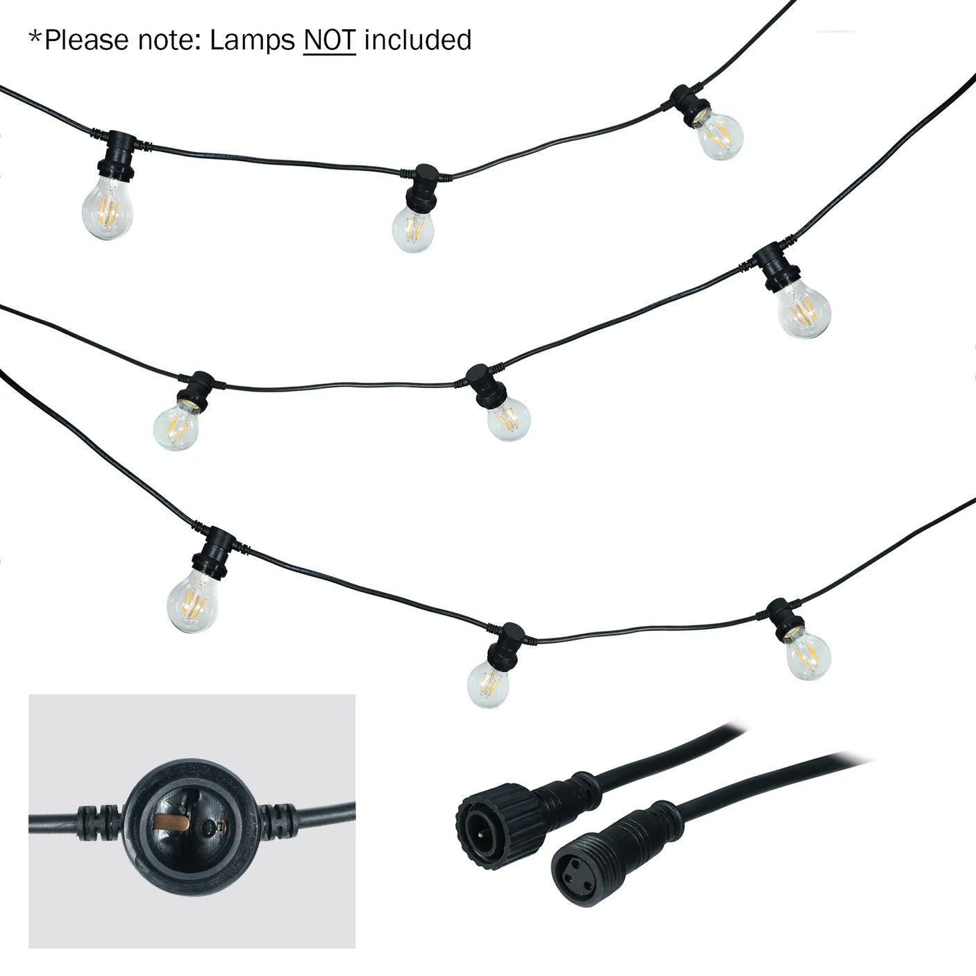 LEDj ES Rubber Festoon String 25m – 1m Spacing, 16A Plug & Socket Lamps Not Included 1