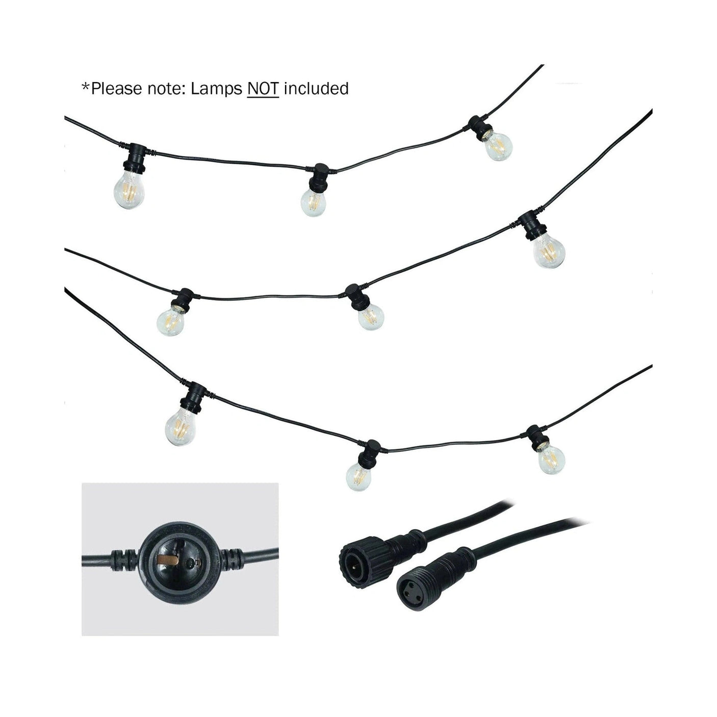LEDj ES Rubber Festoon String 25m – 1m Spacing, 16A Plug & Socket Lamps Not Included 1