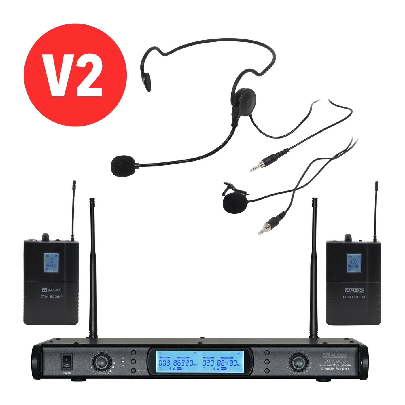 W Audio DTM 800 Dual Beltpack Wireless Microphone System 863-865Mhz 1