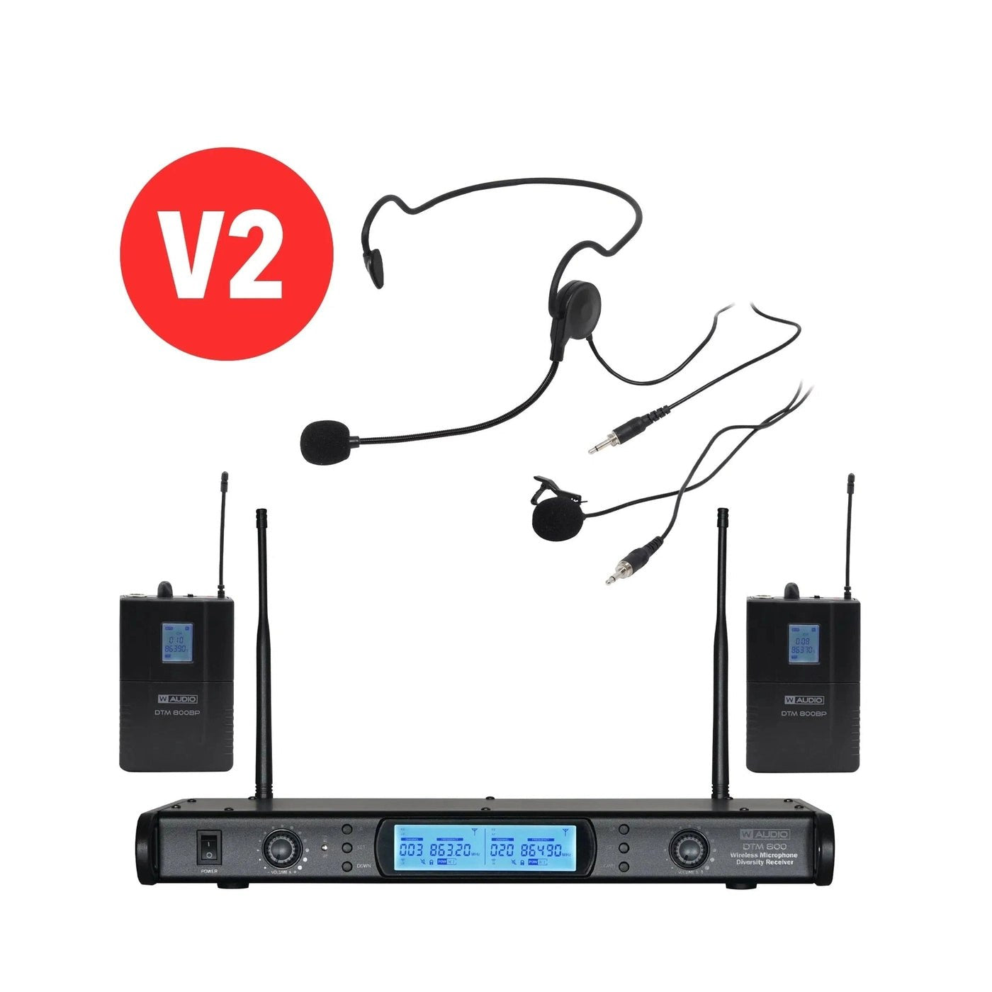 W Audio DTM 800 Dual Beltpack Wireless Microphone System 863-865Mhz 1