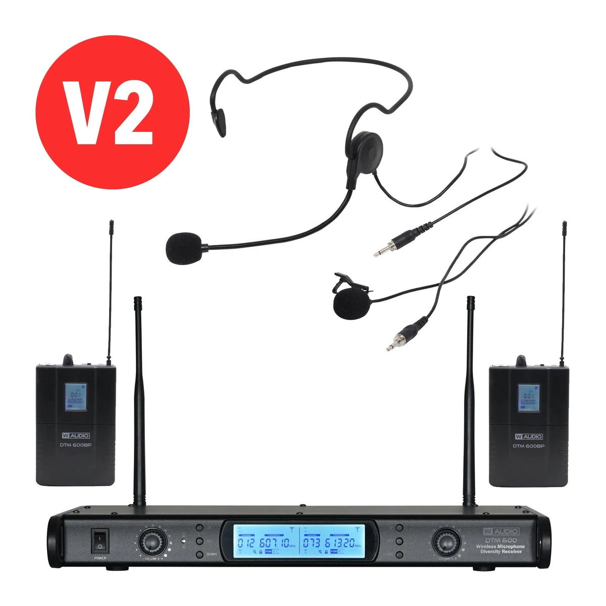 W Audio DTM 600 Dual Beltpack Wireless Microphone System 606-614MHz 1